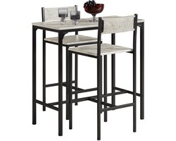 SoBuy OGT03-HG Bartafel Set Grijs – 3-Delige Hoge Tafel met 2 Barkrukken – Bistro Set voor Keuken & Eetkamer – MDF & Metaal