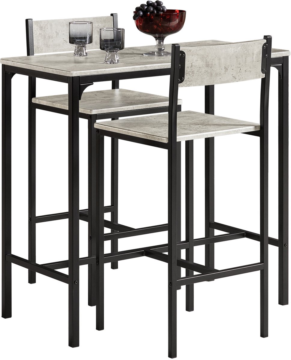 SoBuy OGT03-HG Bartafel Set Grijs – 3-Delige Hoge Tafel met 2 Barkrukken – Bistro Set voor Keuken & Eetkamer – MDF & Metaal