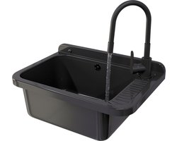Granitan Gootsteen voor Garage Stookruimte Wasruimte Negra - Zwart - met Sifon en Kraan - 58x38x26cm