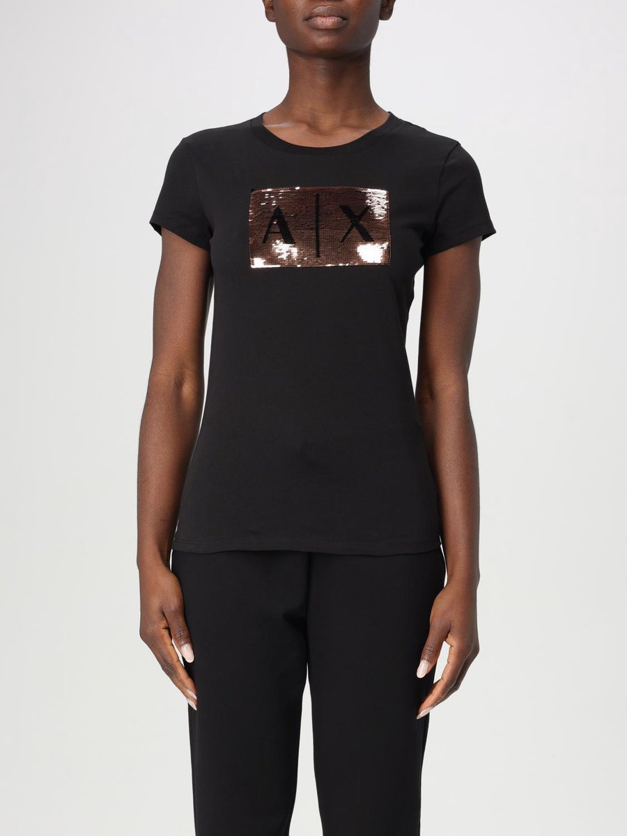 Sequin Logo Short Sleeve Tee Wo - Black T-Shirts