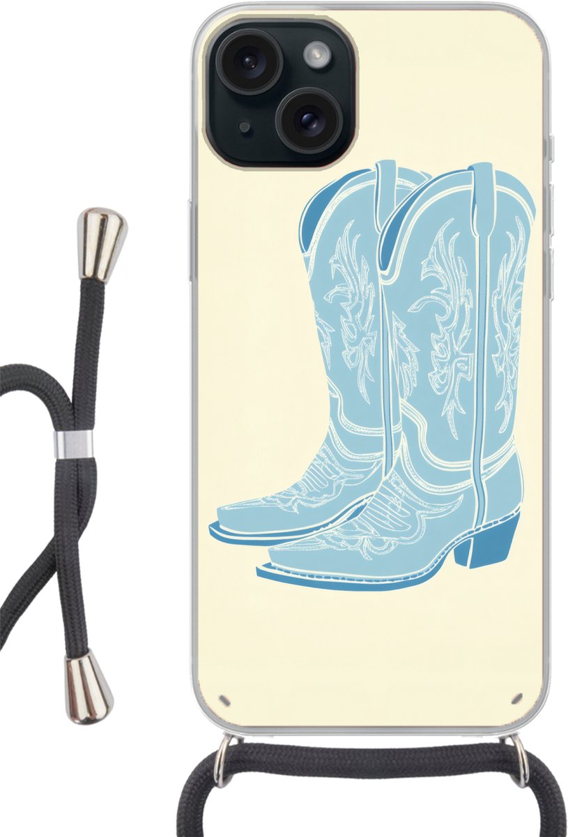 Telefoonhoesje Geschikt voor iPhone 15 Plus - Illustratie - Cowboylaarzen - Patroon - Siliconen - Crossbody - Backcover met Koord - Telefoonhoesje met koord - Hoesje met touw Telefoonhoesje