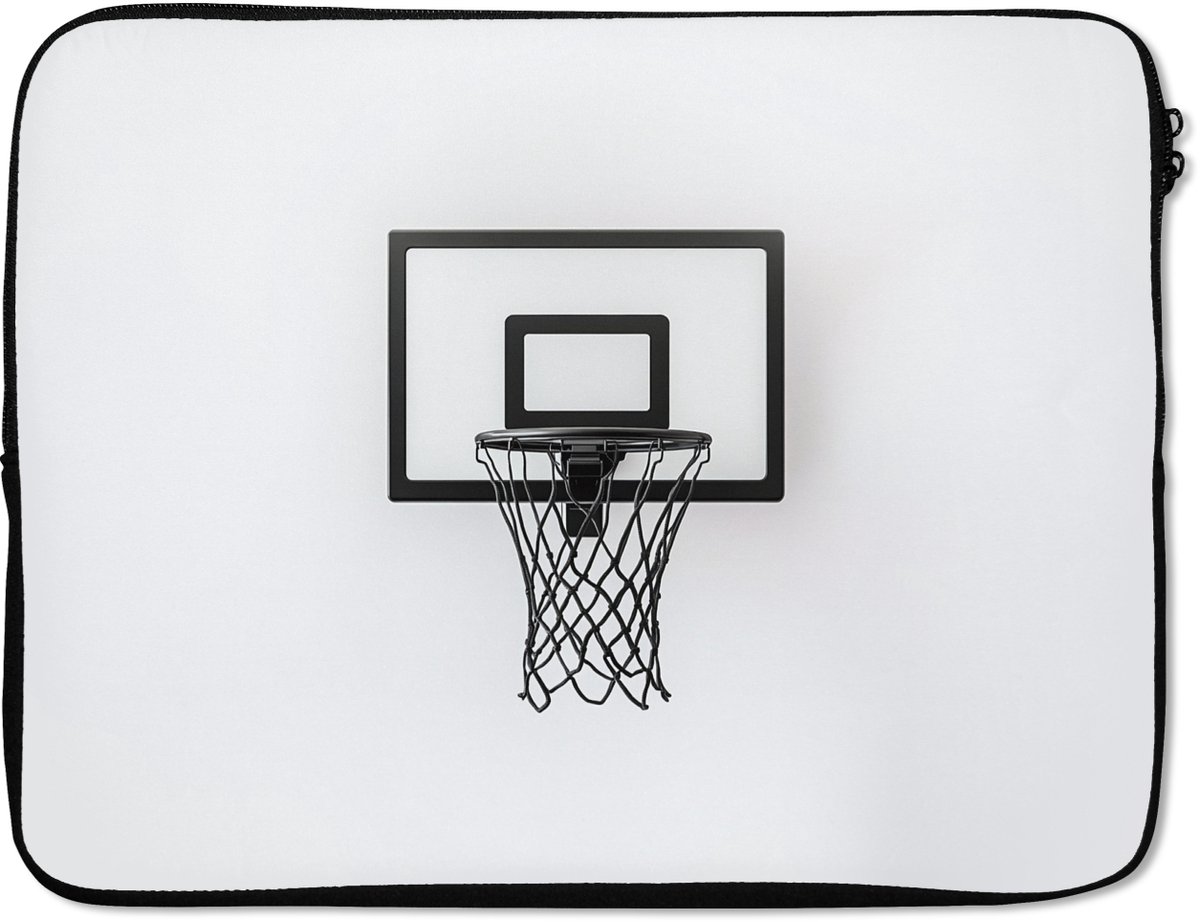 Laptophoes 17 inch - Basketbalbord - Minimalistisch - Zwart - Laptop sleeve - Binnenmaat 41x28 cm - Zwarte achterkant