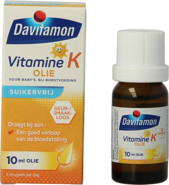Davitamon Vitamine K Olie - vitamine K baby - speciaal ontwikkeld voor baby’s die nog borstvoeding krijgen - 10 ml