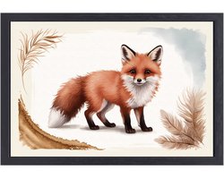 Schattig vosje met zachte vacht - Vos schilderij - Schilderijen canvas dieren - Digital Art - Canvas met frame - Interieurdecoratie - canvas met baklijst 90x60 cm
