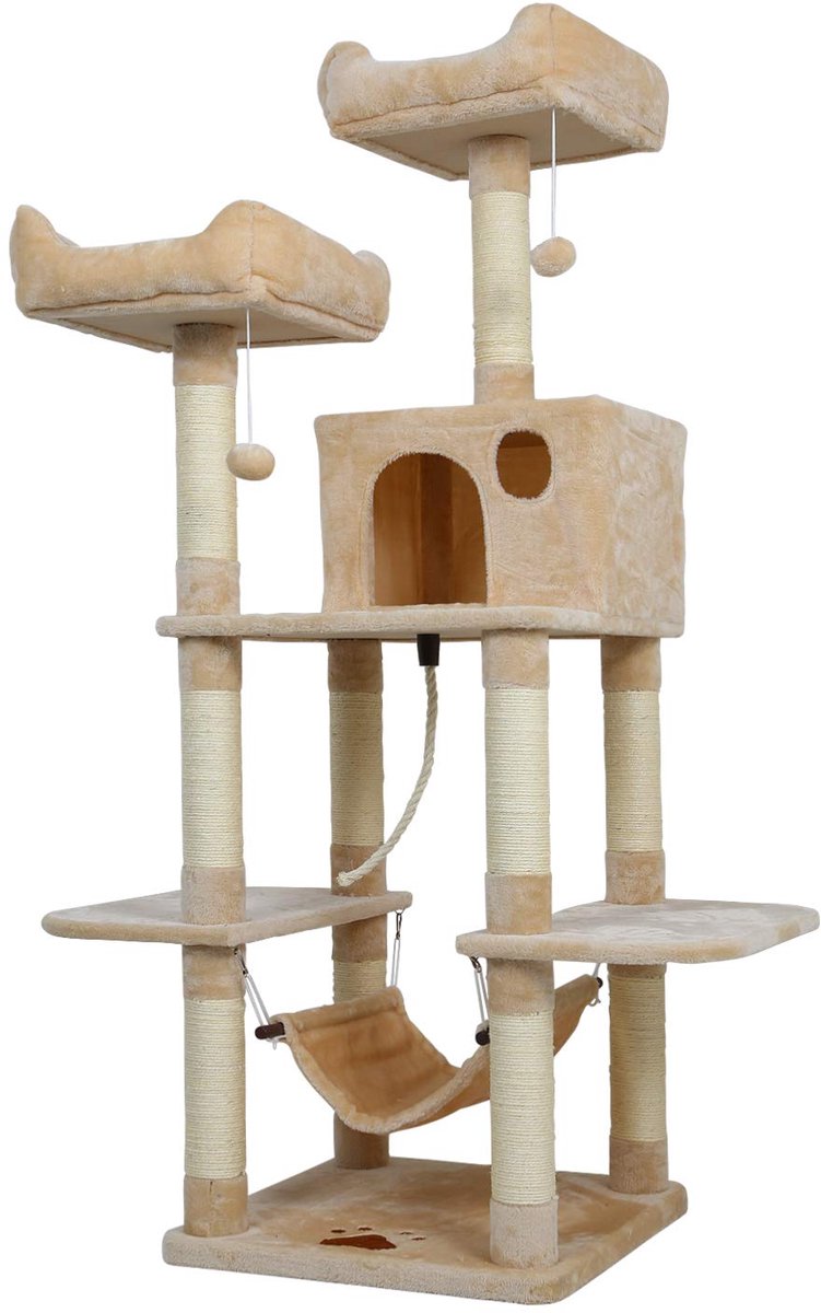 Ibenzoa® Ruime en Stabiele Kattenklimboom met Natuurlijke Sisal en Speelplezier, 50 x 50 x 145 cm