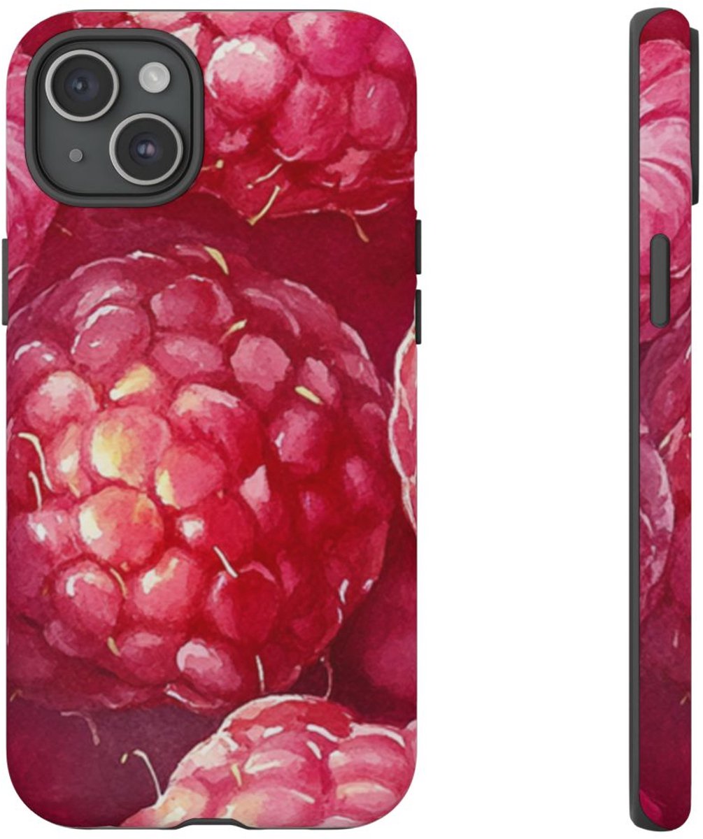 Aquarel Frambozen van Dichtbij – Telefoonhoesje Geschikt voor iPhone 15 Plus