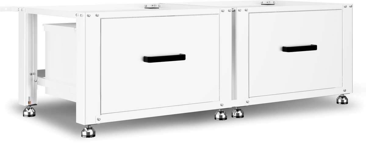 Bodo® - Wasmachine Verhoger - Dubbel - Kast - Ombouw met Lade - Wit - 124x58x44-48cm