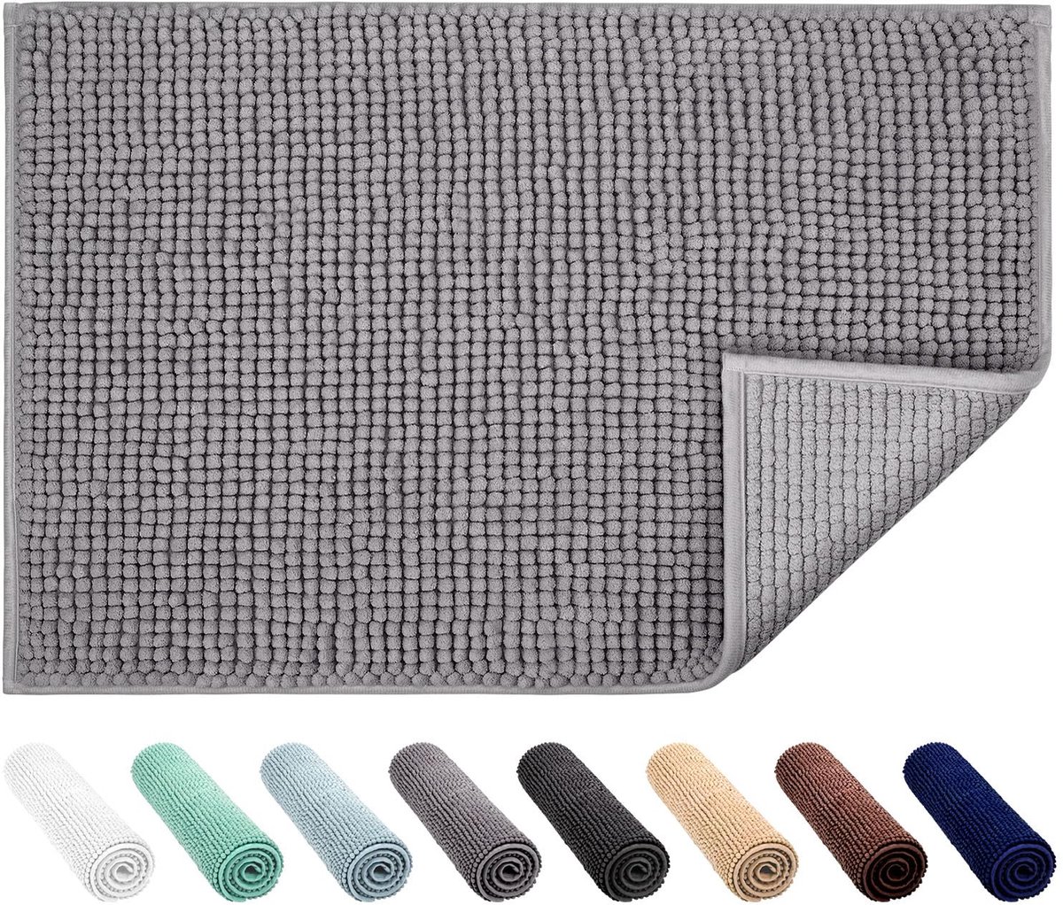 JARITTO Badmat Antislip Badmat Met Chenille Microvezel Badkamertapijt Absorberend Zacht Machinewasbaar voor Douche Toilet 40 x 60 cm (Grijs)