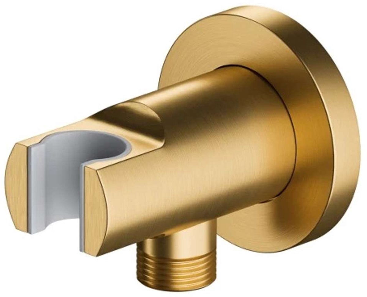 OMNIRES - Muuraansluitbocht met houder, geborsteld goud 8873GLB