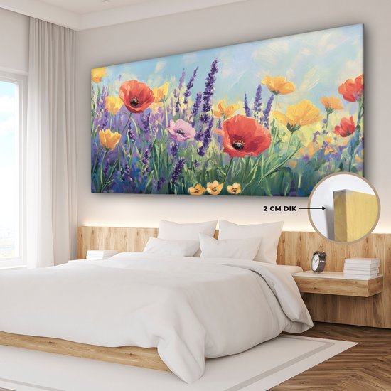 Canvas schilderij 160x80 cm - Exclusieve wanddecoratie Weide - Bloemen - Kleurrijk - Muurdecoratie woonkamer - Slaapkamer decoratie - Kamer accessoires - Schilderijen op canvas