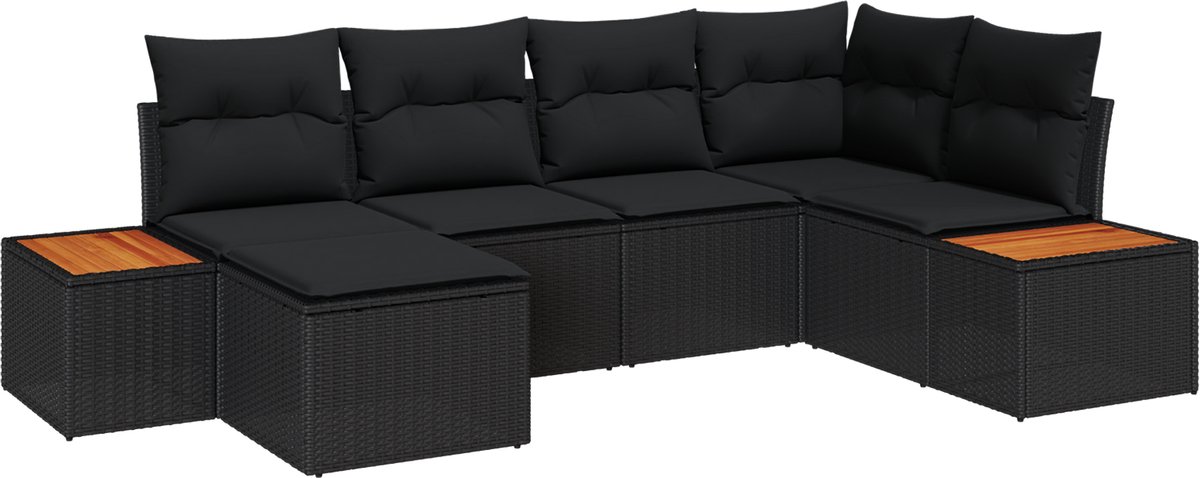 vidaXL - Tuinbank - Set - met - kussen - met - opslag - 7 - pcs - Zwart - Polyrattan