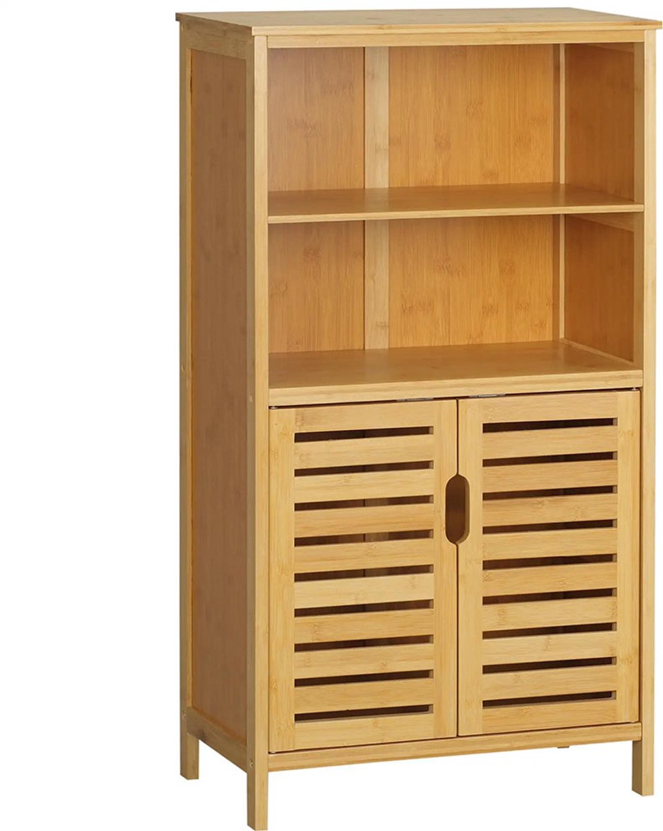 Gutent Badkamerkast-Bamboe-Met Rolluikdeur-2 Planken-1 Kast-50cm x 29cm x 92cm-Natuurlijk