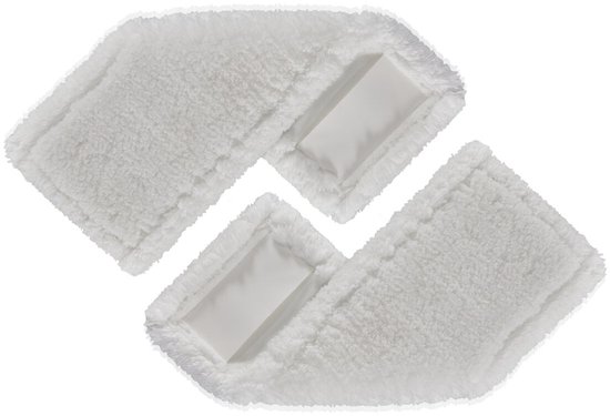 Deux housses de serpillière en microfibre blanches avec une texture douce et duveteuse.