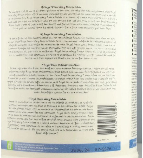 Royal Green 100% Protein Isolate - 600 gram - Voedingssupplement van Royal — afbeelding 4