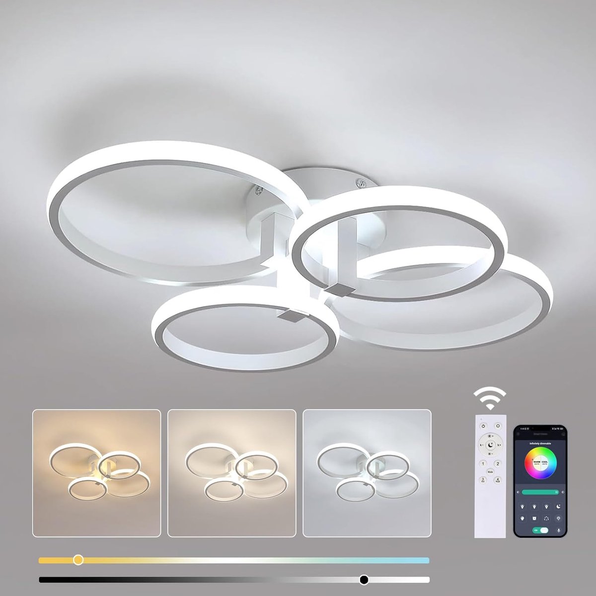 Haobosic - Dimbare LED-plafondlamp, 76W, 8550lm, met afstandsbediening, modern acryl design, instelbare kleurtemperatuur en helderheid, 3000K-6500K