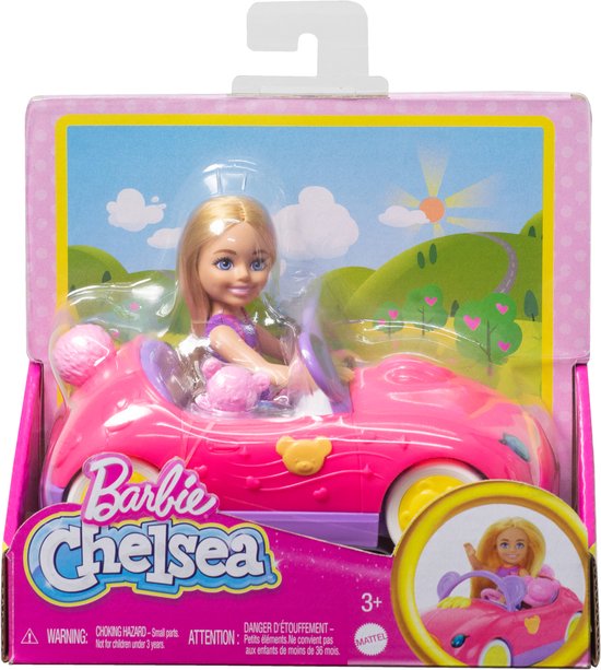 Mattel Barbie Chelsea speelgoedauto met teddybeer en pop - roze. — afbeelding 3