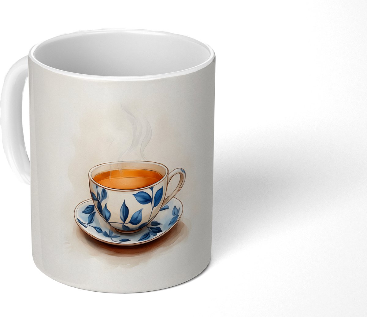 Mok - Koffiemok - Theekop - Bladeren - Blauw - Mokken - 350 ML - Beker - Koffiemokken - Theemok