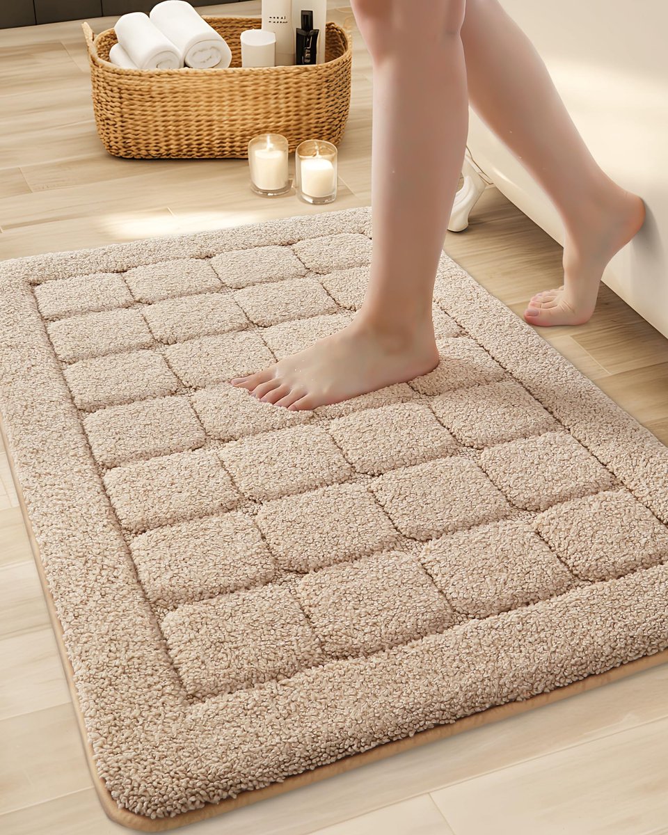 Ibenzoa® Badkamermat Badmat Rutschvrij 44 x 76 cm, Wasbare Absorberende Badmat voor Badkamer, Beige