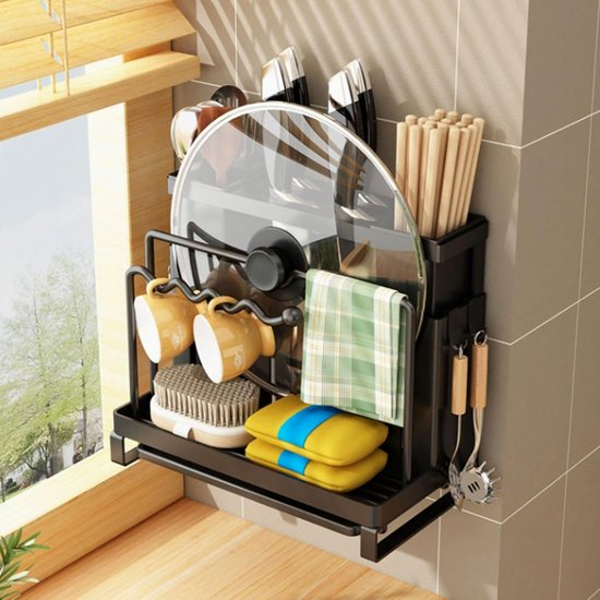 Onder kast snijplank houder, snijplank onder plank houder - multifunctioneel snijplank rek onder kast met haak voor spatel, rijstlepel