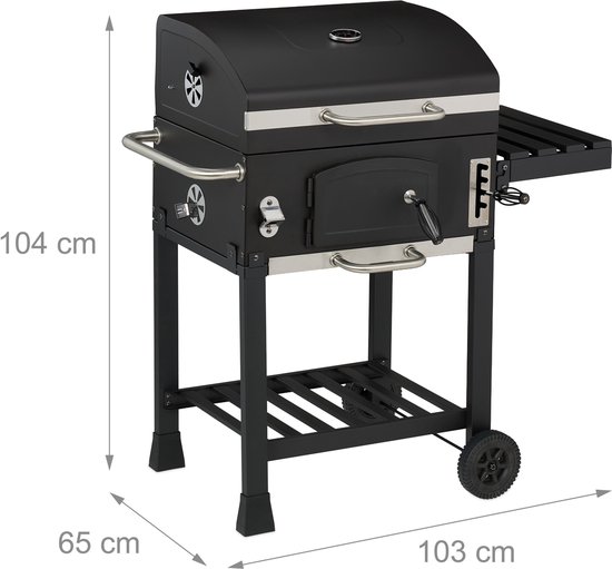 houtskoolbarbecue - met deksel en wielen - met 2 roosters van Central Park — afbeelding 2