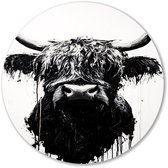 Abstracte Schotse hooglander kunst - Stier muurcirkel - Wandschaal schotse hooglander - Expressionisme - Forex muurkunst rond - Barok schilderijen - Muurcirkel forex 40x40 cm