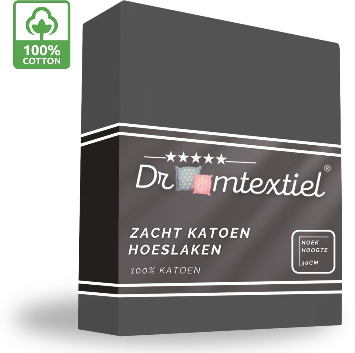 Droomtextiel Zacht Katoenen Hoeslaken Antraciet - 140x200 cm - Hoge Hoek - Perfecte Pasvorm - Heerlijk Zacht