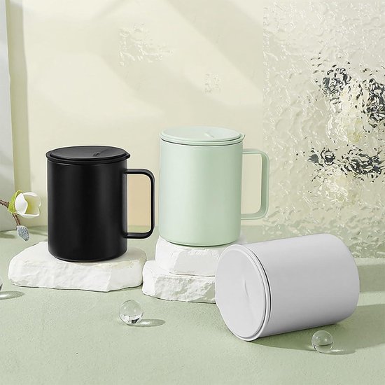 Wellgro thermobeker 400 ml 1 extra deksel - roestvrij staal - soft-touch handvat - BPA-vrij - dubbelwandig thermosbeker - reismok - koffiebeker to go roze