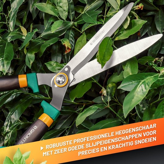 Hedge Trimmer - Robust garden and shrub shears with serrated edge SK5 carbon steel ergonomic ash wood handle and impact buffer for sustainable and efficient garden maintenance. — afbeelding 3