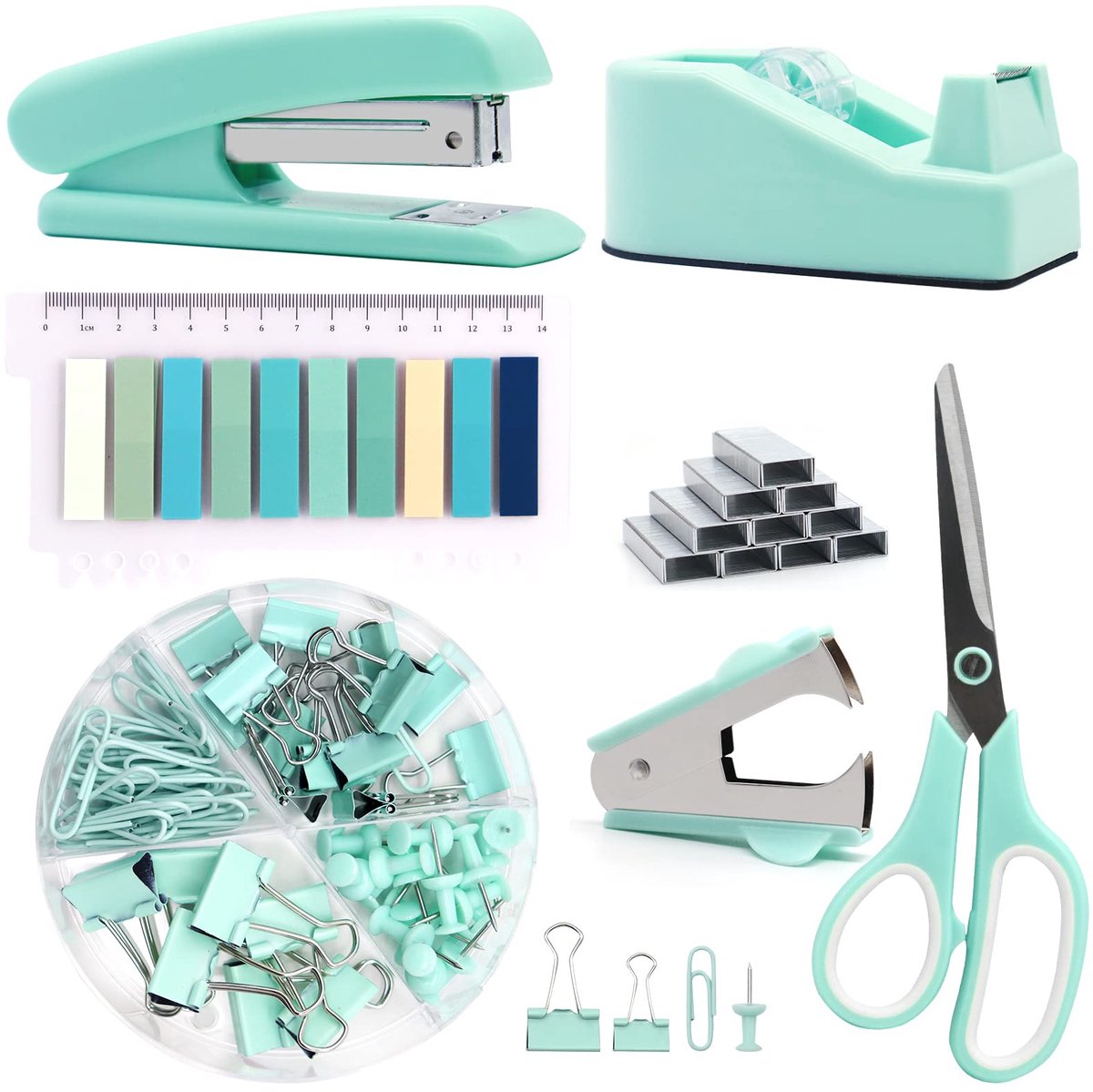 Ibenzoa® Bureauaccessoires Set Blauwgroen met Nietmachine en Plakbanddispenser voor Vrouwen