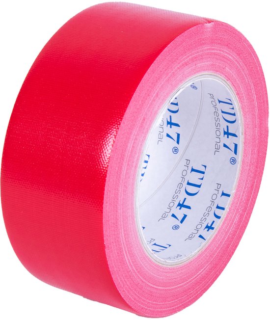 Rol felrode gaffa tape, merk TD47 Professional. De tape heeft een roze kern.