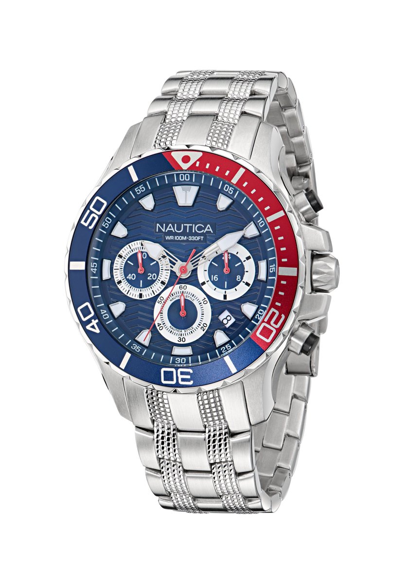 Nautica Nst Quartz Chronograaf Horloge Zilveren Toon Kast: 100% Roestvrij Staal. Armband: 100% Roestvrij Staal 44 NAPNSS504