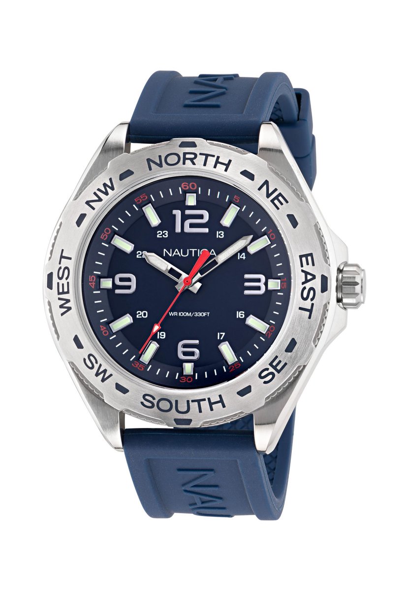Nautica Clearwater Beach Kwarts Analoog Horloge Blauw Case: 100% Stainless Steel | Armband: 100% Silicone 48 mm NAPCWS304, NAPCWS305