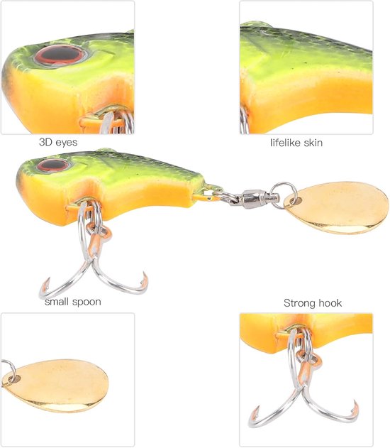 Allecto Premium - Metaal Mini Vib met lepel voor forel vissen - 9g zinkend lokmiddel voor basforel, snoekbaarzen, crappie - roterende staartvis tackle van Merkloos — afbeelding 5