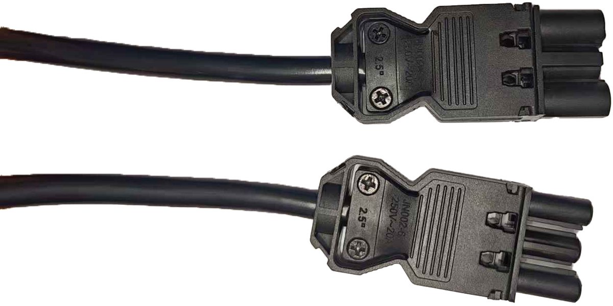 Noxion GST - Compatibel Verlengkabel Zwart - Mannelijk + Vrouwlijk - 3m - 3 pole 1,5mm2.