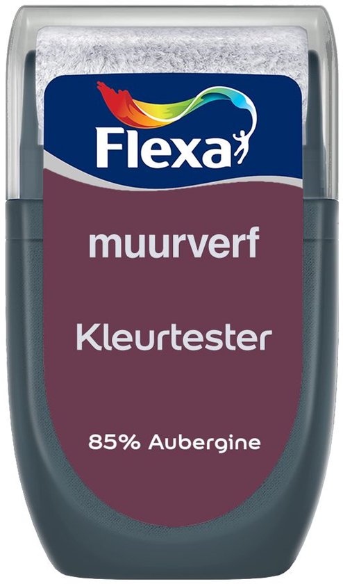 Flexa Kleurtester muurverf "85% Aubergine" verpakking.