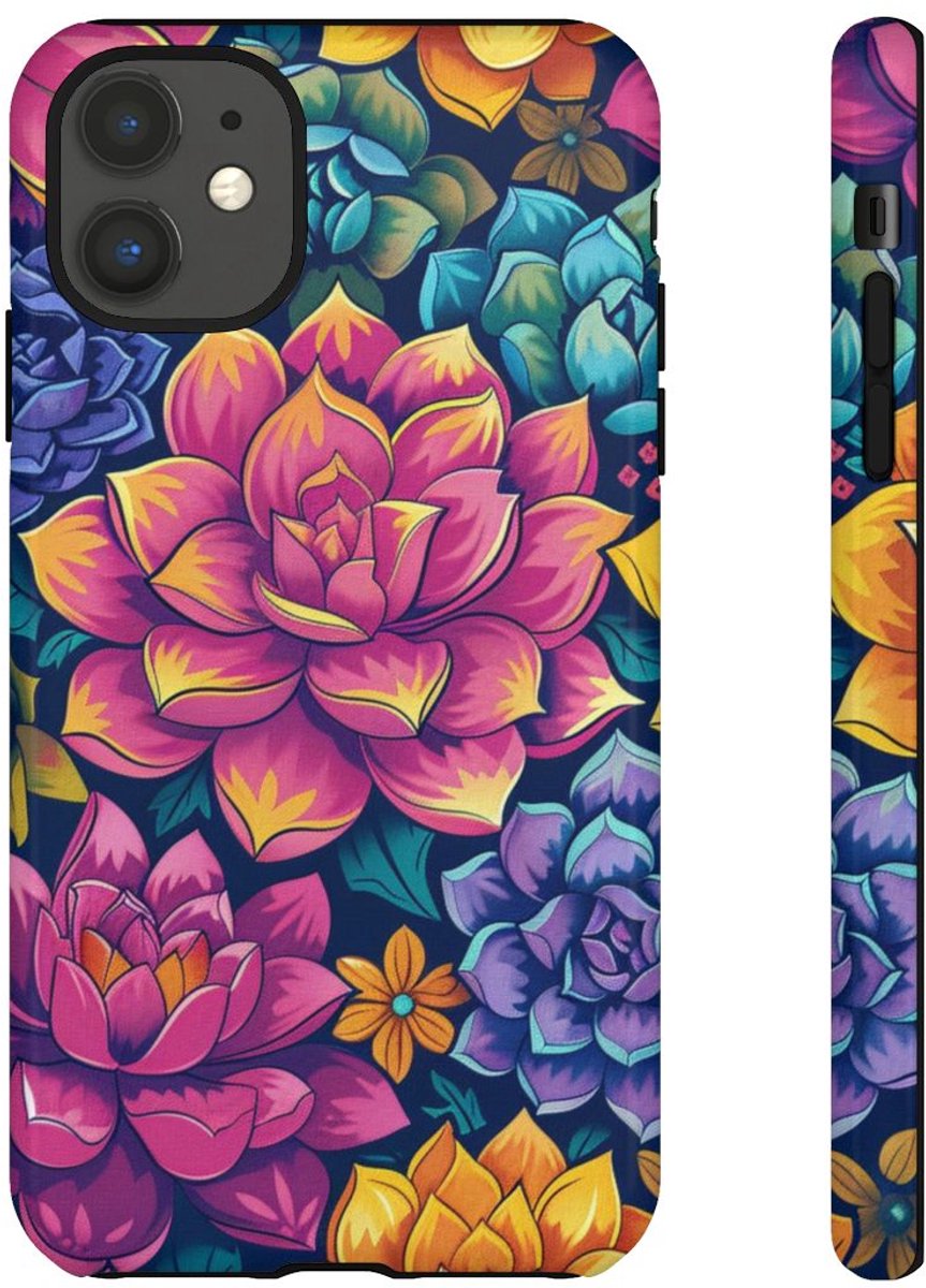 Kleurrijk Vetplanten- en Bloemenpatroon – Telefoonhoesje Geschikt voor iPhone 11