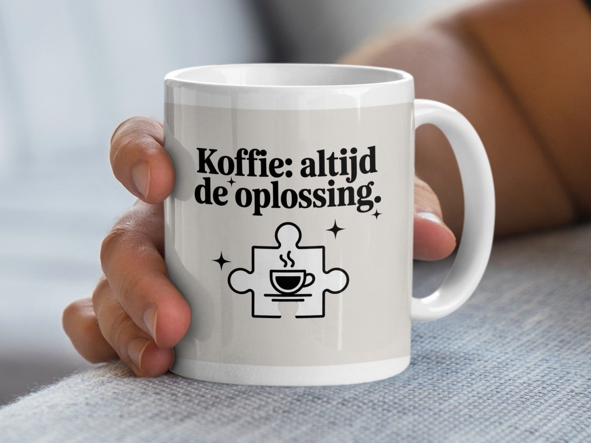 Koffie Mok, Koffie is Altijd de Oplossing Mok, Puzzel Mok, Koffie Cadeau Idee, Koffie Liefhebber Mok, Thema Mok, Grappige Koffie Mok