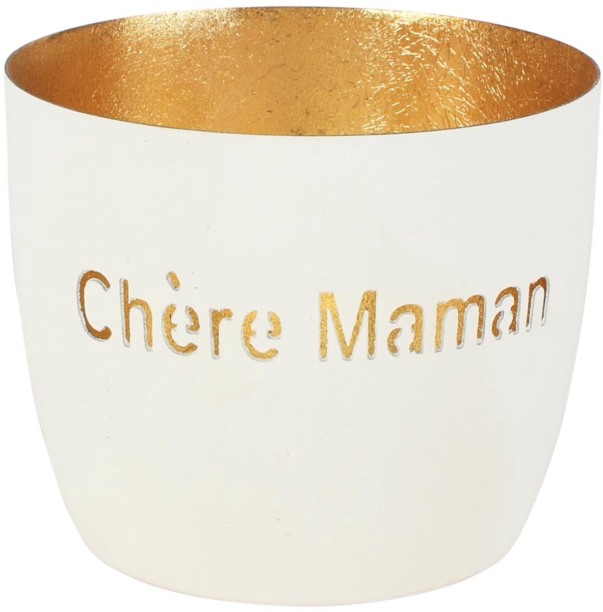 dekoratief Theelichthouder 'Ch?re Maman', wit/goud, metaal, 10x10x9cm | A258147