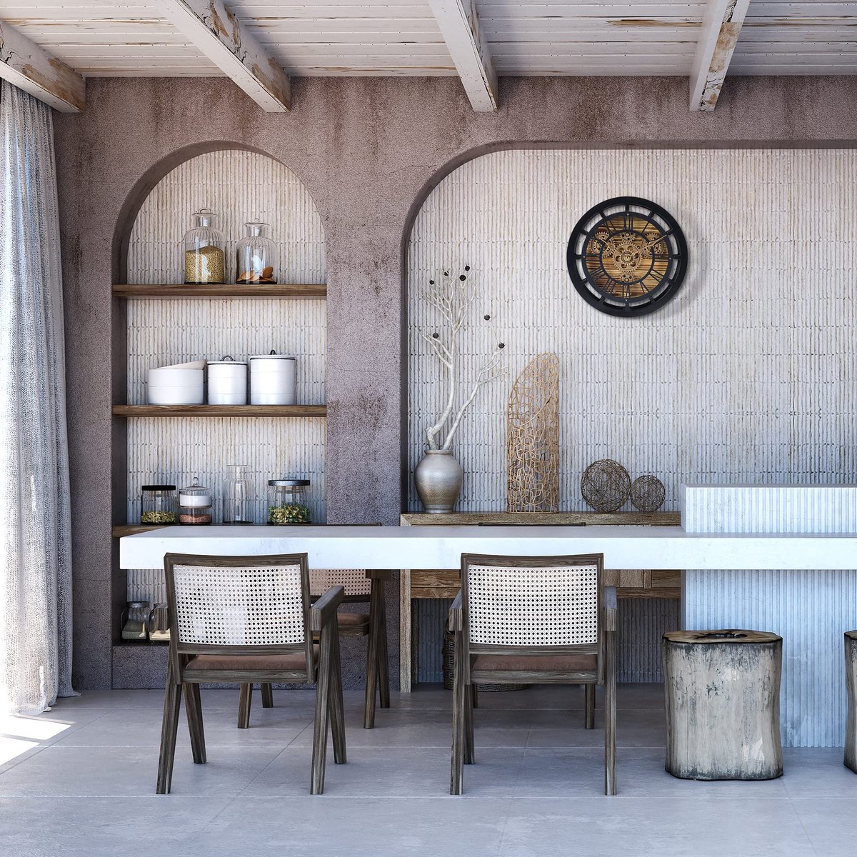 Tafelklok met Bewegende Tandwielen - Om te Bouwen tot Wandklok - Industrieel Steampunk - Zwart — cadeau in Wonen & Interieur - foto 3