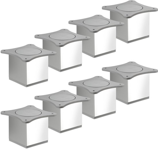 Lot de 8 pieds de meuble QUEBEC II 70 mm 65 x 65 mm chromés poli, pieds de meuble en aluminium de Sotech