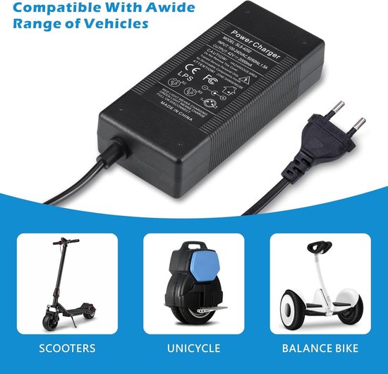 42V 2A Universele Oplader - Geschikt voor E-Scooters - Hoverboard Oplader - 36V Universele Li-Ion Acculader met 6 Poorten - Fietsadapter - LED Indicator - Snelle Oplader voor E-Bikes, Hoverboards en E-Scooters van Merkloos — afbeelding 5