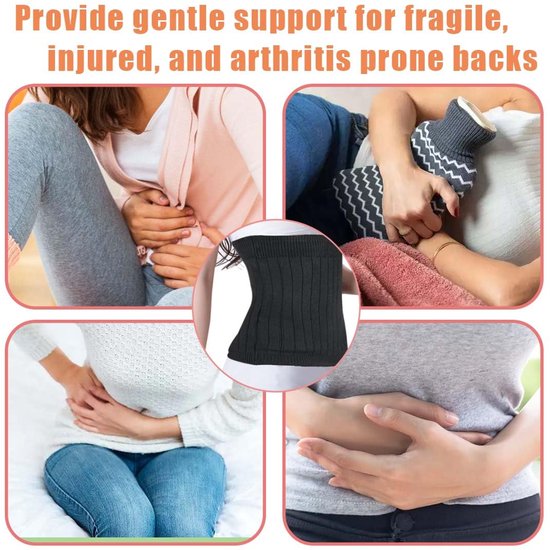 EIROVYA EIR Cashmere nierwarmer voor dames, dikke wollen nierriem, rugwarmer, buikwarmer, elastische bodywarmer, niermanchetten, uniseks, rugwarmer, warmtegordel, zwart, CM, Zwart, CM van EIROVYA — afbeelding 3