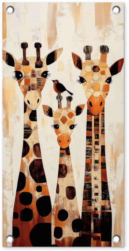 Tuinposter 30x60 cm - Tuindecoratie Giraffen - Cartoon - Crème - Poster ...