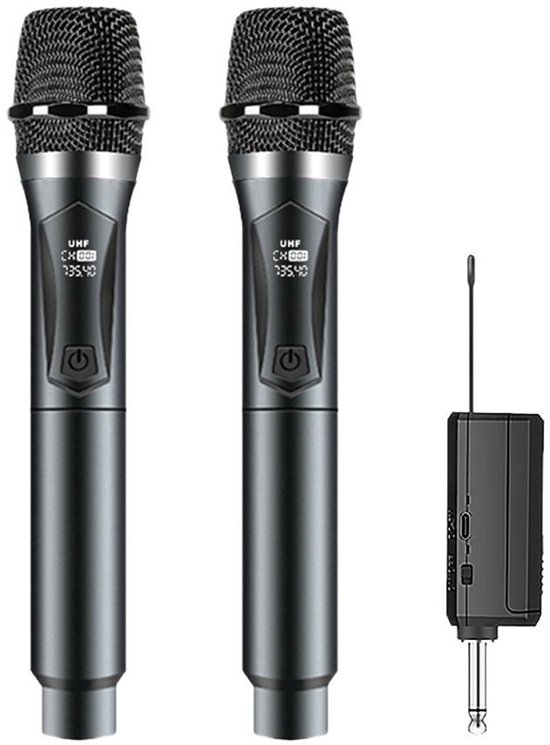 Microphone sans fil, système de microphone dynamique professionnel sans fil avec récepteur rechargeable (60 m), microphone karaoké pour chant, karaoké, mariage, DJ, fête, discours, église