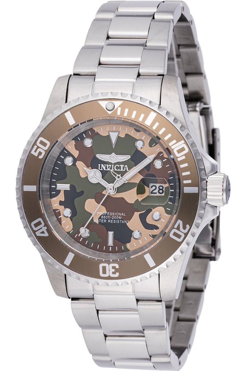 Invicta Pro Diver 48567 Heren Horloge - Waterdicht - Analoog - Quartz Uurwerk - Roestvrij Staal met groene Wijzerplaat - 40mm