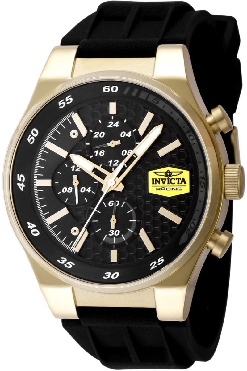 Invicta Racing 48875 Heren Horloge - Waterdicht - Analoog - Quartz Uurwerk - Roestvrij Staal met zwarte Wijzerplaat - 44mm
