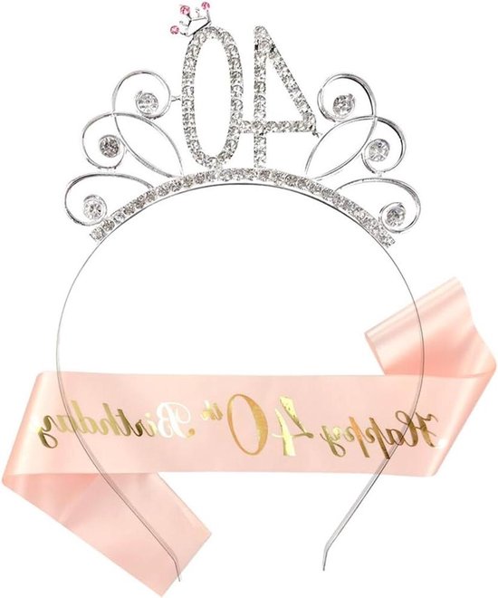 Lilbitty Roze Verjaardagskroon Set voor Meisjes met Tiara en Sjerp