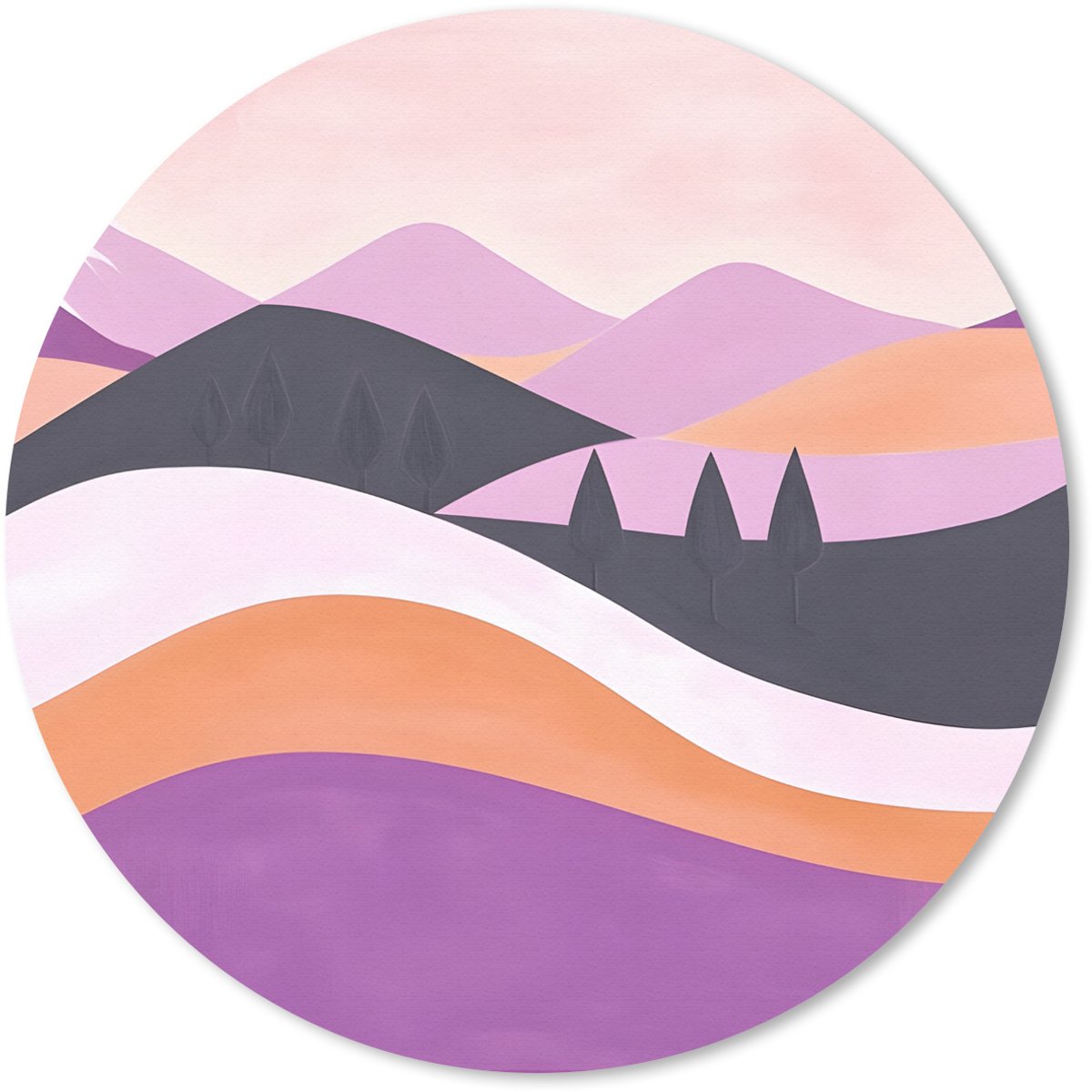 Muismat rond 20x20 cm - Mousepad Abstract - Heuvels - Bomen - Groen - Ronde muismatten