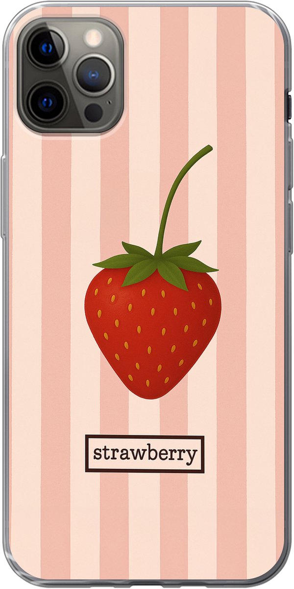 Telefoonhoesje Geschikt voor iPhone 12 Pro Max hoesje - Aardbei - Strepen - Minimalistisch - Rood - Siliconen Telefoonhoesje Telefoonhoesje