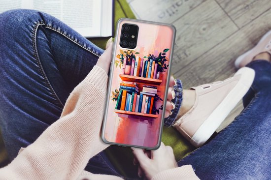Telefoonhoesje Geschikt voor Samsung Galaxy A52 5G hoesje - Planken - Boeken - Bladeren - Siliconen Telefoonhoesje Telefoonhoesje